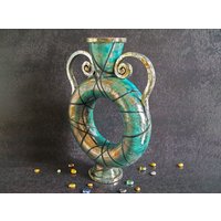 Ringvase Aus Raku-Keramik „Auge Des Neptun", Dekoratives Mittelstück Mit Griffen, Design Zentralem Loch, Anpassbare Farben" von FedericoBecchettiArt