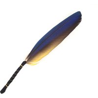 Kugelschreiber Feder Xl Papagei Blau Gelb Schreibfeder Mit Ledergriff von Federkram