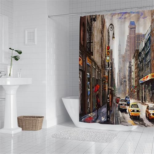Landschaft Duschvorhang 200x180 cm, Straße Duschvorhang Motiv Design, Duschvorhänge Wasserdicht Waschbar mit 12 Duschvorhangringe,mit Gewicht Unten,Shower Curtains für Frühlings Badezimmer Deko yl-284 von Feeaxeae