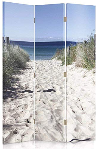 Feeby Paravent Strand Meer 110x180 cm 3 Teilig Modern Design beidseitig Raumteiler Wandschirme Foto Trennwand Raumtrenner Sichtschutz Spanische Wand auf Leinwand Bedruckt Weiß Blau von Feeby Frames