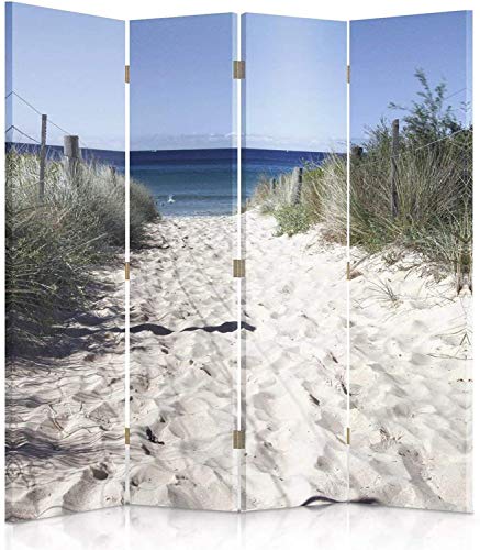 Feeby Paravent Strand Meer 145x150 cm 4 Teilig Modern Design beidseitig Raumteiler Wandschirme Foto Trennwand Raumtrenner Sichtschutz Spanische Wand auf Leinwand Bedruckt Weiß Blau von Feeby Frames