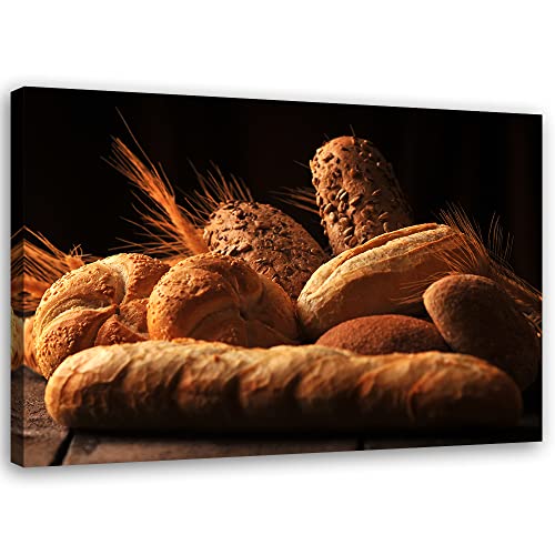 Feeby Bild auf Vlies Leinwand Gebäck Bäckerei Brot 45x30 cm Kunstdruck Modern Wandbilder Deko Flur Wohnzimmer Müsli Essen Saat Braun von Feeby