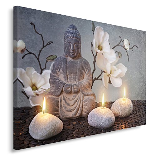 Feeby Bilder Buddha Zen-Kultur 100x70 cm Wohnzimmer Schlafzimmer Büro Flur Küche Wandbilder Modern Bild auf Leinwand Wanddekoration Kunstdruck Design Kerzen Blumen von Feeby