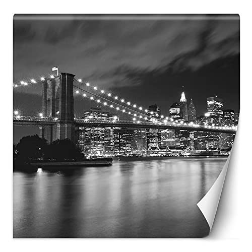 Feeby Fototapete XXL NYC USA Brooklyn Bridge 200x200 cm schwarz-weiß Vliestapete Moderne Design Wandtapete Küche Flur Wohnzimmer Büro Badezimmer Kinderzimmer Manhattan Bei Nacht von Feeby