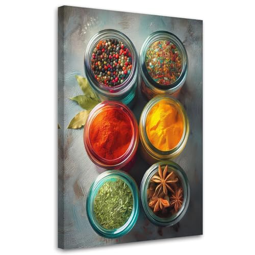 Feeby Leinwand Bilder - Bild Wohnzimmer - Aromatische Gewürze und Kräuter - 40x60 1tlg - Deko Schlafzimmer Groß - Dekoration Canvas - Gemälde - Modern Wandbilder - Kunstdruck von Feeby