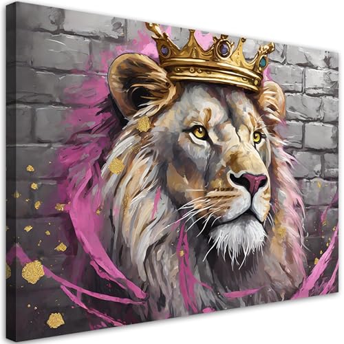 Feeby Leinwand Bilder - Löwenkönig Rosa - Vlies 60x40 cm - Deko Wohnzimmer - Wandbilder Schlafzimmer - Deko Aesthetic - Wand Deko - Leinwand Groß - Deko Zimmer - Leinwandbilder XXL Feeby Leinwand Bilder - Löwenkönig Rosa - Vlies 60x40 cm - Deko Wohnzimmer - Wandbilder Schlafzimmer - Deko Aesthetic - Wand Deko - Leinwand Groß - Deko Zimmer - Leinwandbilder XXL von Feeby