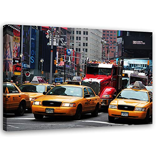Feeby Leinwandbild Autos Bild Kunstdruck New York Gelb 70x50 cm von Feeby