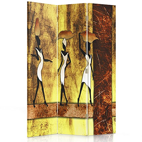 Feeby Paravent Afrika Frauen Körbe Gefäße 110x180 cm 3 Teilig Modern Design beidseitig Wandschirme Foto Trennwand Raumtrenner Sichtschutz Spanische Wand auf Leinwand Bedruckt Stamm Streifen Gelb Braun von Feeby