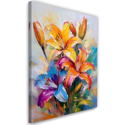 Feeby Wandbild - Wohnzimmer Modern Deko - Gemalte farbige Lilien Blumen - 20x30 1tlg - Bilder Leinwand - Bild auf Leinwand Schlafzimmer - Leinwandbilder für die Wand - Canvas Painting - Fotokunst Feeby Wandbild - Wohnzimmer Modern Deko - Gemalte farbige Lilien Blumen - 20x30 1tlg - Bilder Leinwand - Bild auf Leinwand Schlafzimmer - Leinwandbilder für die Wand - Canvas Painting - Fotokunst von Feeby