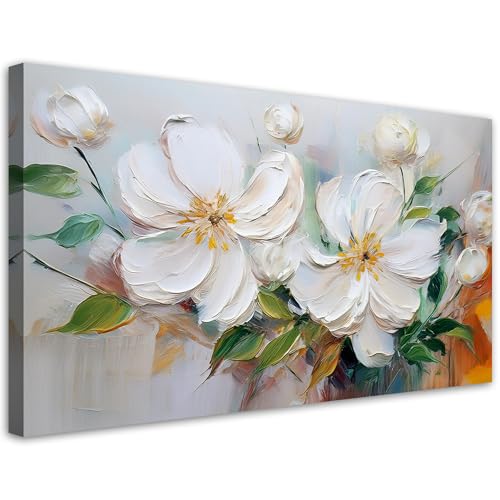 Feeby Wandbilder - Bilder Schlafzimmer - Weiß gesteppte Blumen wie gemalt - 100x50 1tlg - Wohnzimmer Bild Groß - Wohnungs - Foto Geschenk - Leinwand Wall Art - Wand Deko Feeby Wandbilder - Bilder Schlafzimmer - Weiß gesteppte Blumen wie gemalt - 100x50 1tlg - Wohnzimmer Bild Groß - Wohnungs - Foto Geschenk - Leinwand Wall Art - Wand Deko von Feeby