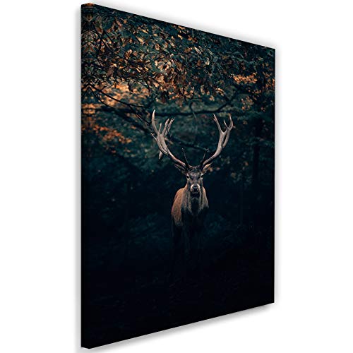 Feeby Wanddeko Hirsch Leinwandbilder Kunstdruck Tier Wald Natur Braun 40x60 cm von Feeby