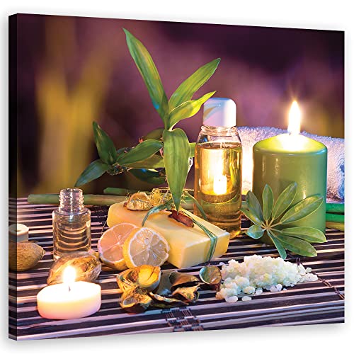 Feeby Wanddeko Zen Spa Kerzen Bambus 50x50 cm Leinwandbild Kunstdruck Wellness Stilleben Öle mehrfarbig von Feeby