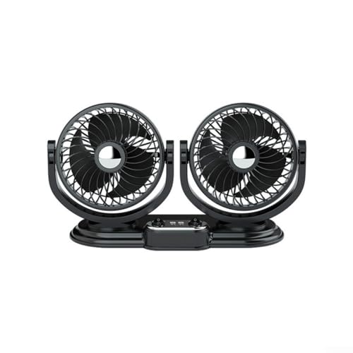 Auto-Luftventilator mit zwei Kopfen, für 360 ° drehbar, automatischer Ventilator, bleibt kühl und leise, mit für 360-Grad-Drehung USB-Auto-Ventilator, Doppelkopf-Kühler (5 V USB) von Feegow