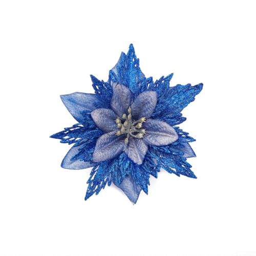 Feegow 10 Stück Weihnachtsblumen, künstliche Blumen für Weihnachtsbaumdekoration für die Dekoration von Weihnachtsbäumen, Weihnachtskränzen, Rattan (blau), 2413269788 von Feegow