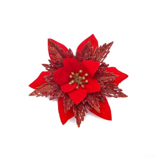 Feegow 10Pcs Christmas Flowers, Artificial Flowers For Christmas Tree Decoration For Decoration Christmas Trees, Christmas Wreaths, Rattan (Red) von Feegow