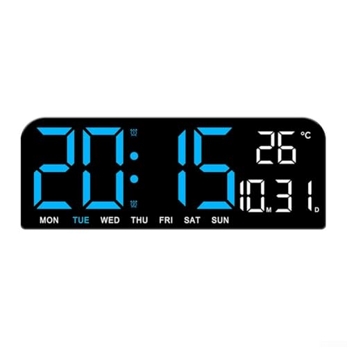 Feegow Bunte digitale Wanduhr – großer digitaler Wecker mit Temperatur, Datum, Timer, Nachtlicht, Alarm, Countdown – LED-Alarm mit großem Bildschirm (blau) von Feegow