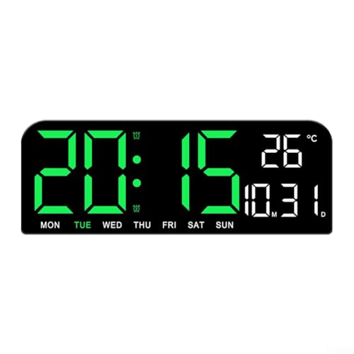 Feegow Bunte digitale Wanduhr – großer digitaler Wecker mit Temperatur, Datum, Timer, Nachtlicht, Alarm, Countdown – LED-Alarm mit großem Bildschirm (grün) von Feegow
