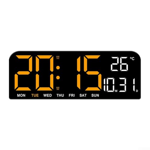Feegow Bunte digitale Wanduhr – großer digitaler Wecker mit Temperatur, Datum, Timer, Nachtlicht, Alarm, Countdown – LED-Alarm mit großem Bildschirm (orange) von Feegow
