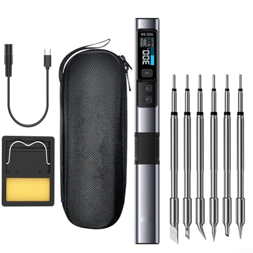 Feegow Lötkolben-Set, 100 W einstellbare Temperatur, Lötkolben, Schweißwerkzeug-Kit mit 1 oder 6 Lötspitzen, HS02A Smart Portable Digital USB (B) von Feegow