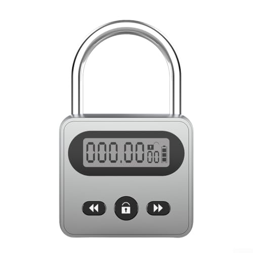 Feegow Metall-Timerschloss – multifunktionales elektronisches Zeitschloss, Timing-Vorhängeschloss mit LCD-Display, über USB wiederaufladbar, robustes Metall-Vorhängeschloss (grau) von Feegow