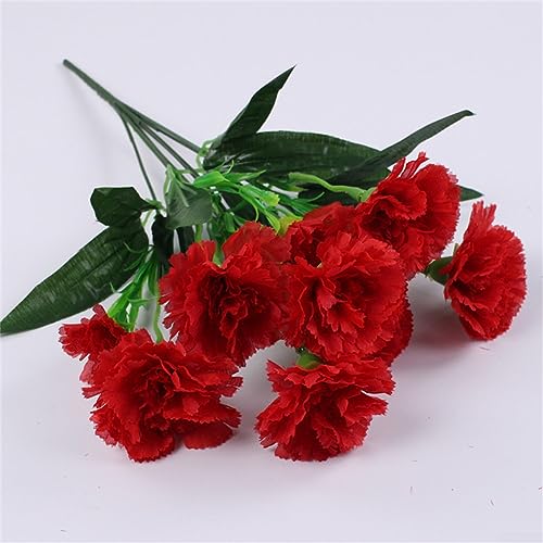 Feegow Rote künstliche Blumen, 10 Kopf Nelke Künstliche Blumen Kunststoff Fake Pflanzen Home Party Hochzeit Dekoration von Feegow