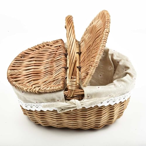 Feegow Traditioneller Weidenkorb mit Deckel, leerer Picknickkorb für den Außenbereich, mit Griff, Schaufensterkorb mit Baumwollfutter Feegow Traditioneller Weidenkorb mit Deckel, leerer Picknickkorb für den Außenbereich, mit Griff, Schaufensterkorb mit Baumwollfutter von Feegow