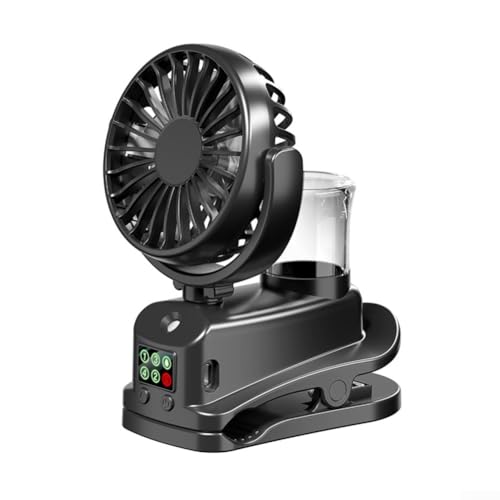 Feegow Tragbarer Mini-Ventilator zum Anklemmen, wiederaufladbar, digital, 360 Grad verstellbar, 4 Geschwindigkeitsstufen, starker Wind für Zuhause, Büro, Camping (F7 ist schwarz) von Feegow