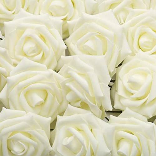 Künstliche Rosen, 50 Stück große 8 cm Schaumstoff-Rosenköpfe für Hochzeit, Brautstrauß, Muttertag, Babyparty, Heimdekoration (weiß) von Feegow