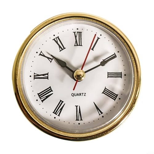 Mini Clock Insert Quartz Movement Round Miniature Clock Fit Up White Face Gold Tone Bezel Roman Numerals Clock Inserts Movement Replacement DIY Repair Parts (E) von Feegow