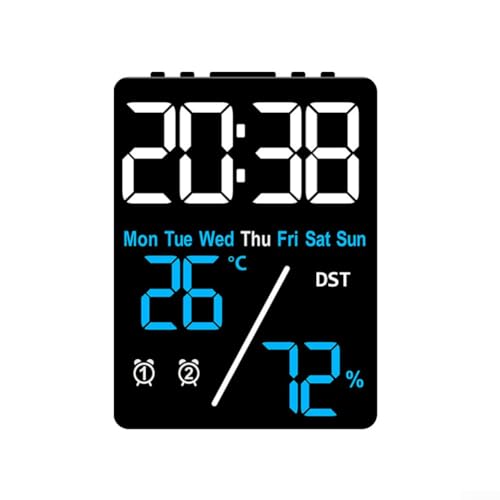 Multifunktionale elektronische Uhr, digitaler Wecker für Schlafzimmer, LED-Digitaluhr, Nachttischuhr für Schlafzimmer, Heimdekoration (blau + schwarz) von Feegow