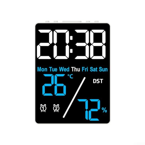 Multifunktionale elektronische Uhr, digitaler Wecker für Schlafzimmer, LED-Digitaluhr, Nachttischuhr für Schlafzimmer, Heimdekoration (blau + weiß) von Feegow