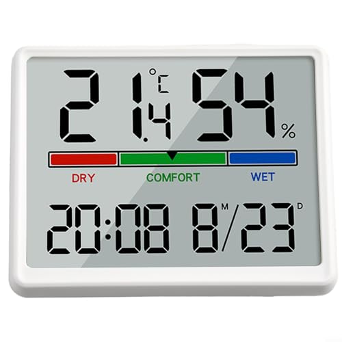 Raumthermometer Hygrometer Klein Digital Temperatur Luftfeuchtigkeitsmesser Innenthermometer Sensor Luftmonitor mit Uhr Komfortanzeige (Weiß) von Feegow