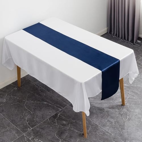 Satin-Tischläufer, Satin-Tischläufer, Tischdecke, 30 x 275 cm, perfekt für besondere Anlässe und Veranstaltungen für Hochzeiten, Jubiläumsfeiern (Marineblau) von Feegow