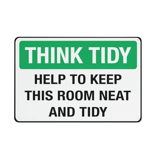Aluminiumschild "Think Tidy Help To Keep This Room Neat", 30,5 x 20,3 cm, UV-geschützt, wasserdicht, wetterfest und lichtbeständig, 4 vorgebohrte Löcher Aluminiumschild "Think Tidy Help To Keep This Room Neat", 30,5 x 20,3 cm, UV-geschützt, wasserdicht, wetterfest und lichtbeständig, 4 vorgebohrte Löcher von Feehiget