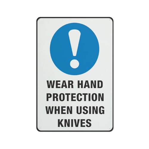 Aluminiumschild "Wear Hand Protection When Using Knives", 30,5 x 20,3 cm, UV-geschützt, wasserdicht, wetterfest und lichtbeständig, 4 vorgebohrte Löcher Aluminiumschild "Wear Hand Protection When Using Knives", 30,5 x 20,3 cm, UV-geschützt, wasserdicht, wetterfest und lichtbeständig, 4 vorgebohrte Löcher von Feehiget