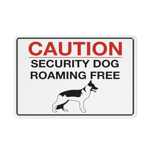Aluminiumschild mit Aufschrift "Caution Security Dog Roaming Free", 30,5 x 20,3 cm, reflektierend, UV-geschützt, wasserdicht, wetterfest und lichtbeständig, 4 vorgebohrte Löcher Aluminiumschild mit Aufschrift "Caution Security Dog Roaming Free", 30,5 x 20,3 cm, reflektierend, UV-geschützt, wasserdicht, wetterfest und lichtbeständig, 4 vorgebohrte Löcher von Feehiget