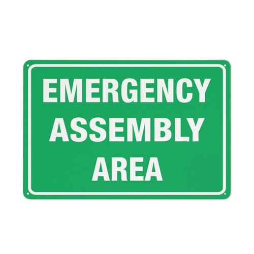 Aluminiumschild mit Aufschrift "Emergency Assembly Area", 30,5 x 20,3 cm, UV-geschützt, wasserdicht, wetterfest und lichtbeständig, 4 vorgebohrte Löcher von Feehiget