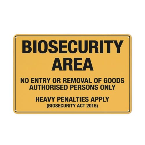 Biosecurity Area Aluminiumschild mit Aufschrift "No Entry Or Removal Of Goods Authorised Persons Only", 30,5 x 20,3 cm, reflektierend, UV-geschützt, wasserdicht, wetterfest und lichtbeständig, 4 Biosecurity Area Aluminiumschild mit Aufschrift "No Entry Or Removal Of Goods Authorised Persons Only", 30,5 x 20,3 cm, reflektierend, UV-geschützt, wasserdicht, wetterfest und lichtbeständig, 4 von Feehiget
