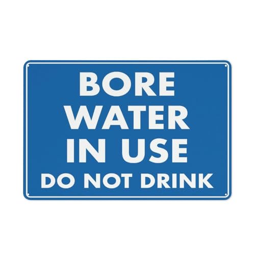 Blaues Schild mit Aufschrift "Bore Water In Use Do Not Drink", 30,5 x 20,3 cm, reflektierendes Aluminium-Metall-Warnschild mit Symbol für den Innen- und Außenbereich von Feehiget