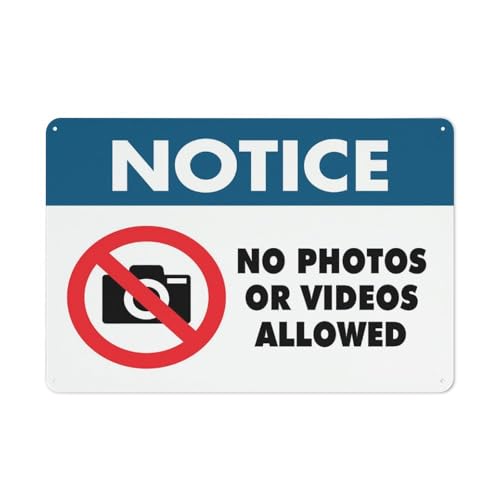Hinweisschild "No Photos Or Videos Allowed", 20,3 x 30,5 cm, reflektierende Folie, rostfreies Aluminium, wetterbeständig, wasserdicht, einfach zu montieren Hinweisschild "No Photos Or Videos Allowed", 20,3 x 30,5 cm, reflektierende Folie, rostfreies Aluminium, wetterbeständig, wasserdicht, einfach zu montieren von Feehiget