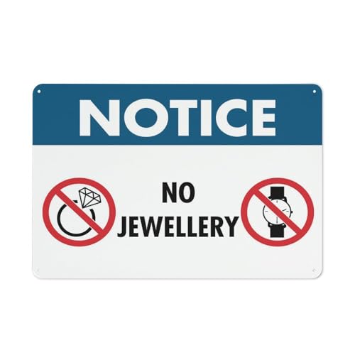 Hinweisschild "Notice No Jewelry", 20,3 x 30,5 cm, reflektierende Folie, rostfreies Aluminium, wetterbeständig, wasserdicht, einfach zu montieren Hinweisschild "Notice No Jewelry", 20,3 x 30,5 cm, reflektierende Folie, rostfreies Aluminium, wetterbeständig, wasserdicht, einfach zu montieren von Feehiget