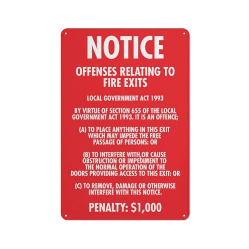 Hinweisschild "Notice Offences Relating To Fire Exits", 30,5 x 20,3 cm, Aluminiumschild, reflektierend, UV-geschützt, wasserdicht, wetterfest und lichtbeständig, 4 vorgebohrte Löcher von Feehiget
