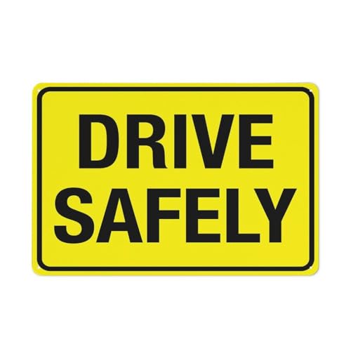 Schild "Drive Safely", 30,5 x 20,3 cm, reflektierendes Aluminium-Metall-Warnschild mit Symbol für den Innen- und Außenbereich von Feehiget