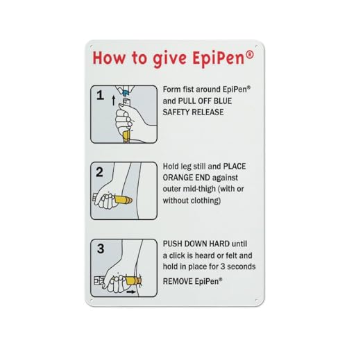Schild mit Aufschrift "How To Give Epipen", 30,5 x 20,3 cm, reflektierendes Aluminium-Metall-Warnschild mit Symbol für den Innen- und Außenbereich von Feehiget
