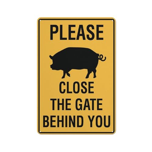 Schild mit Aufschrift "Please Close The Gate Behind You", 30,5 x 20,3 cm, reflektierendes Aluminium-Metall-Warnschild mit Symbol für den Innen- und Außenbereich von Feehiget