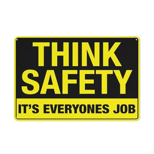 Schild mit Aufschrift "Think Safety It's Everyone's Job", 30,5 x 20,3 cm, reflektierendes Aluminium-Metall-Warnschild mit Symbol für den Innen- und Außenbereich von Feehiget