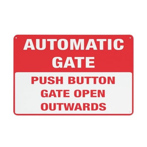 Schild mit Druckknopf "Gate Open Outwards" – automatisches Torschild, 30,5 x 20,3 cm, Aluminium-Metall-Warnschild mit Symbol für den Innen- und Außenbereich von Feehiget