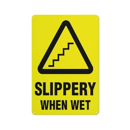 Warnschild "Caution Stairs Slippery When Wet", 30,5 x 20,3 cm, reflektierendes Aluminium-Metall-Warnschild mit Symbol für den Innen- und Außenbereich von Feehiget