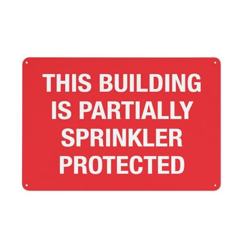 Warnschild "This Building Is Partially Sprinkler Protected", 30,5 x 20,3 cm, reflektierendes Aluminium-Metall-Warnschild mit Symbol für den Innen- und Außenbereich von Feehiget