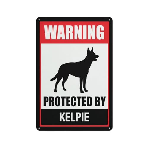 Warnschild "Warning Protected By Kelpie", 30,5 x 20,3 cm, reflektierendes Aluminium-Metall-Warnschild mit Symbol für den Innen- und Außenbereich von Feehiget